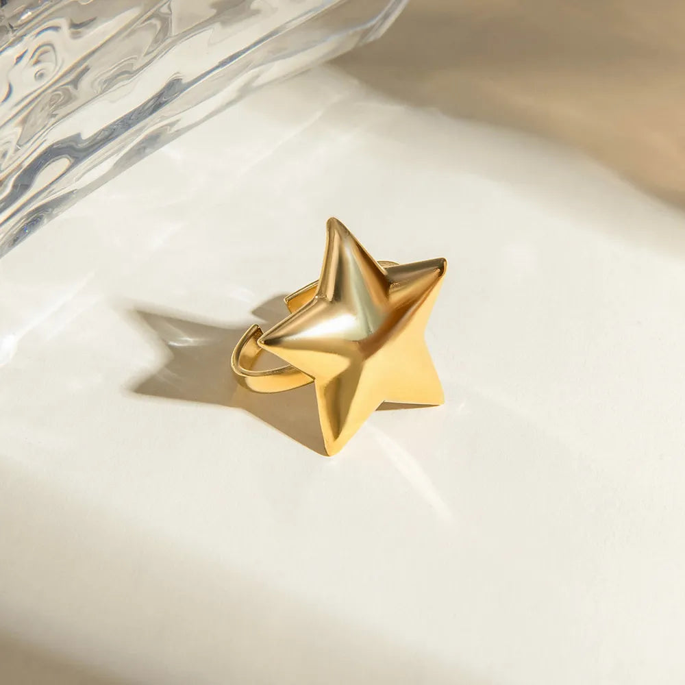 Gold Plated Stainless Steel Star - Shaped Ring