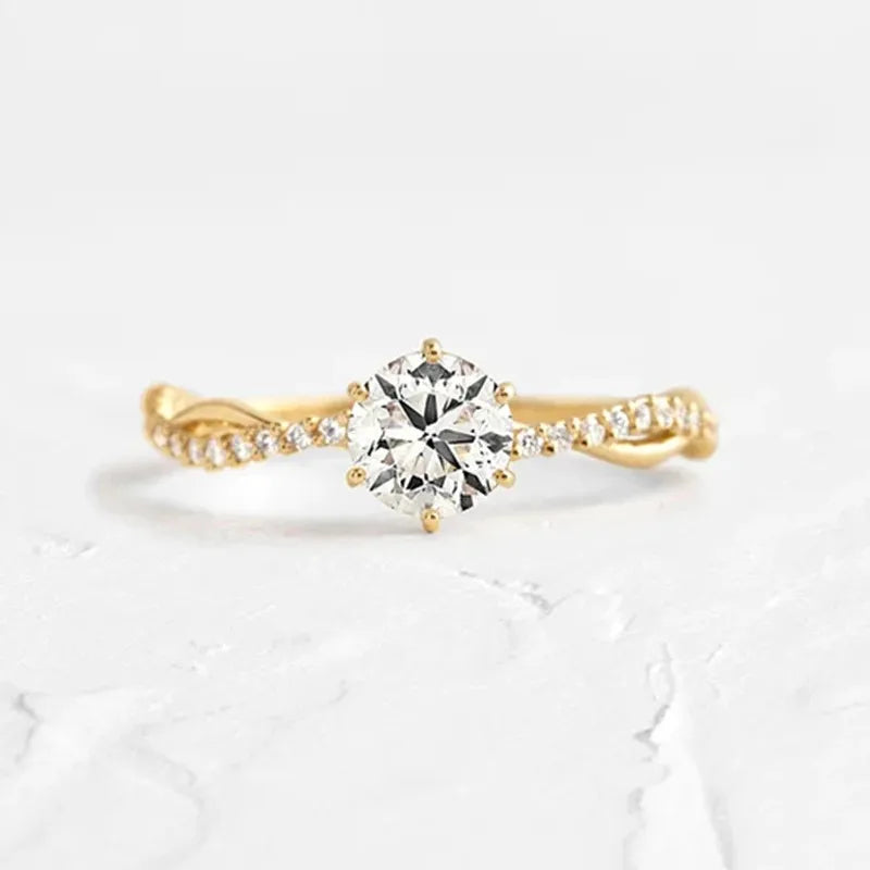 Casual Twist-Design Zircon Ring