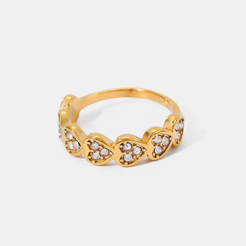 Stainless Steel Inlaid Rhinestones Heart Ring