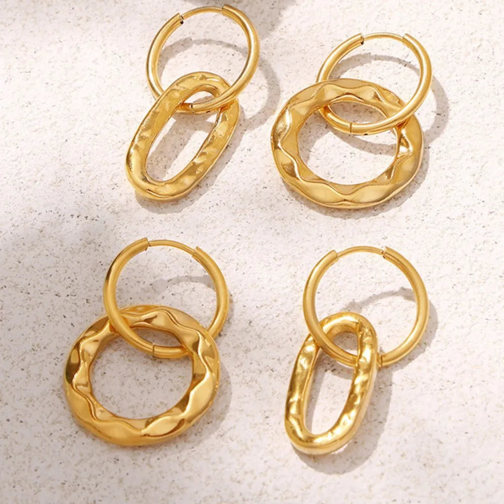 Retro Geometric Ring Buckle Titanium Steel Earrings