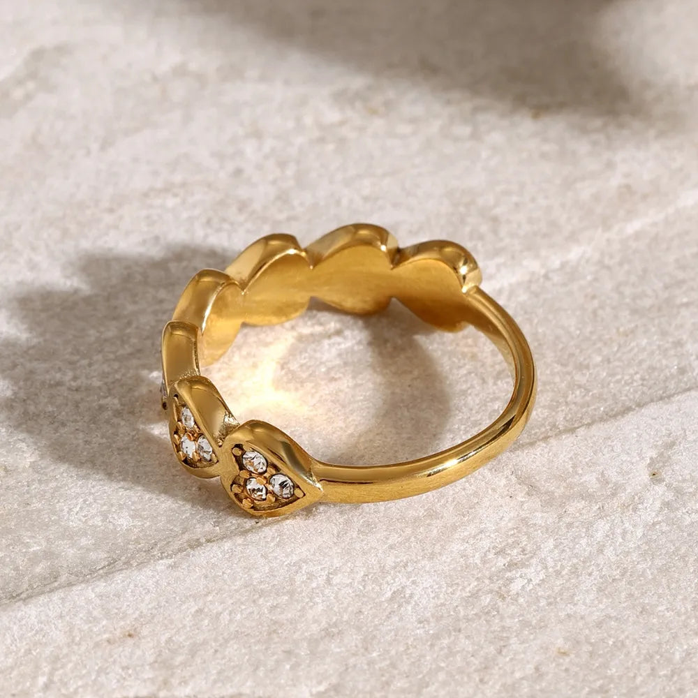 Stainless Steel Inlaid Rhinestones Heart Ring