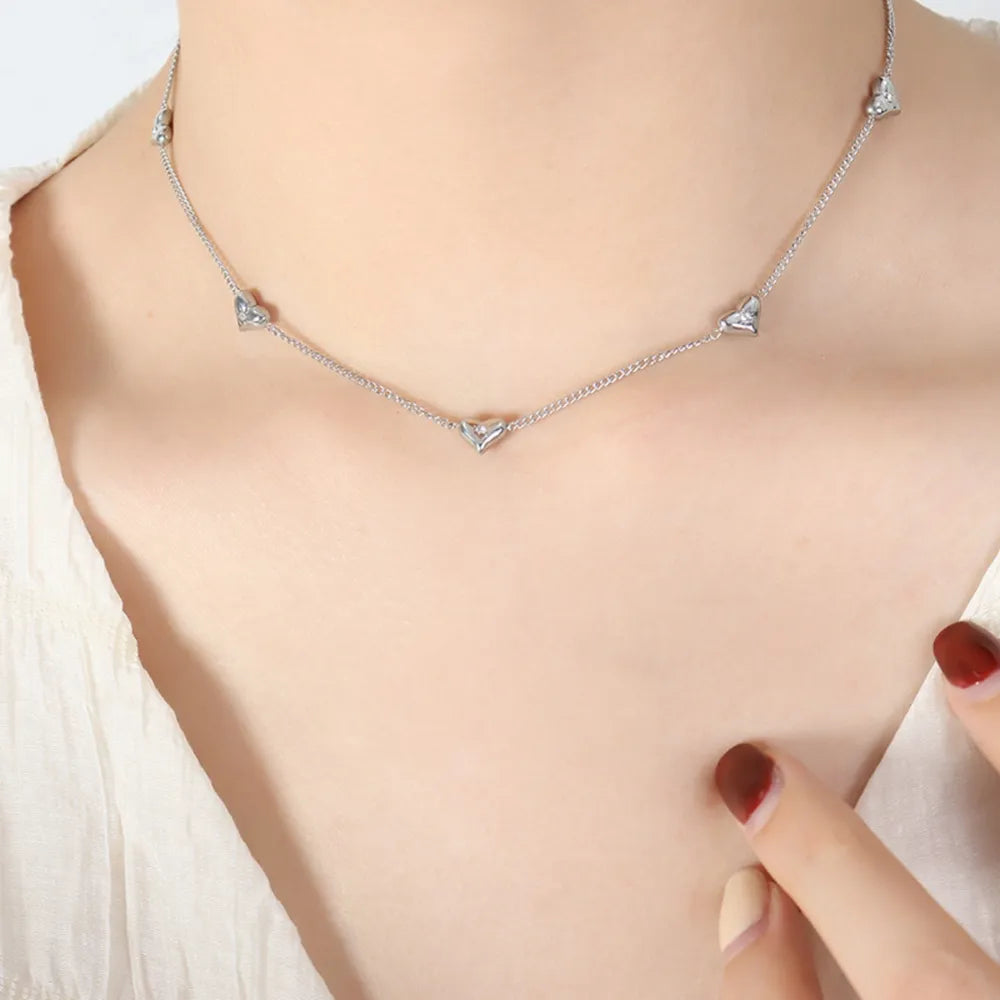 Titanium Steel Zircon Heart Collarbone Necklace
