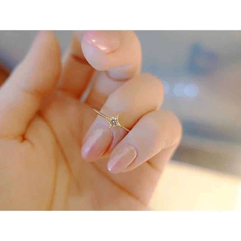 925 Silver Gold-Plated Star-Inlaid Ring