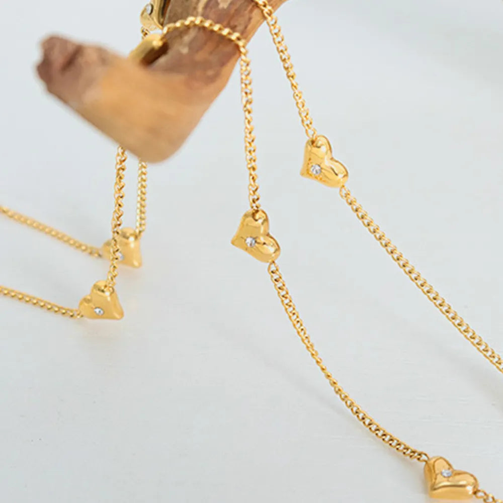 Titanium Steel Zircon Heart Collarbone Necklace