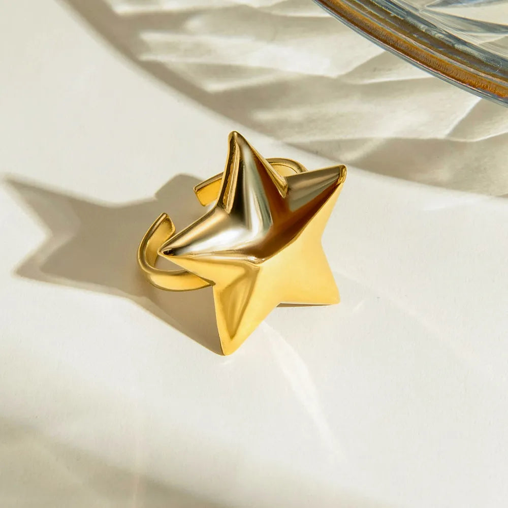 Gold Plated Stainless Steel Star - Shaped Ring