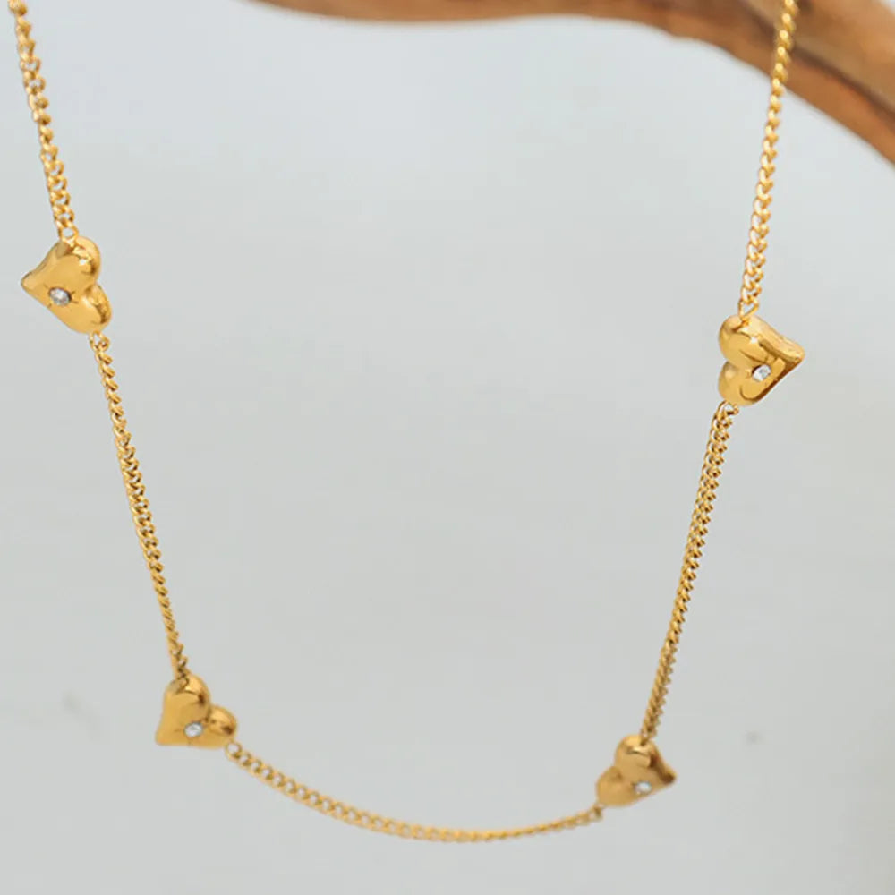 Titanium Steel Zircon Heart Collarbone Necklace
