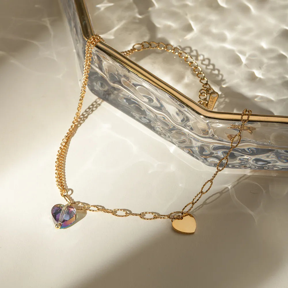 Stainless Steel Synthetic Crystal Heart Bracelet