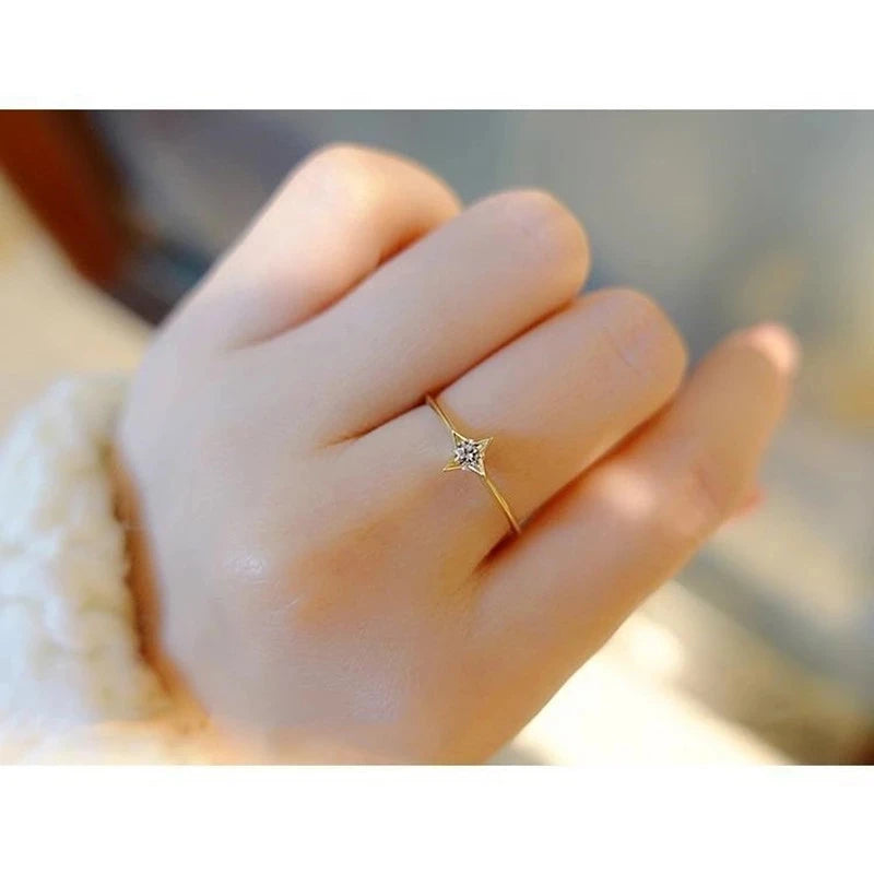 925 Silver Gold-Plated Star-Inlaid Ring