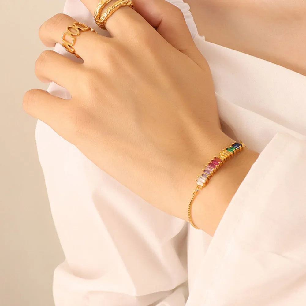 Rainbow Zircon Titanium Steel Bracelet