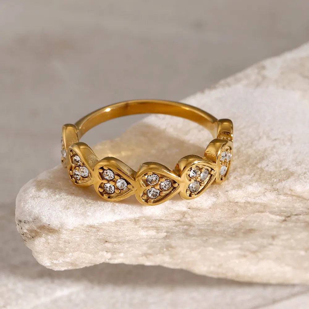 Stainless Steel Inlaid Rhinestones Heart Ring