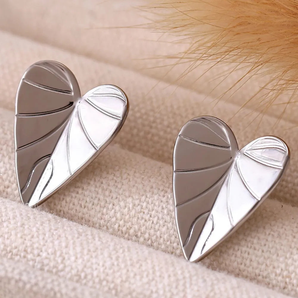 Stainless Steel Simple Heart - shaped Leaf Stud Earrings