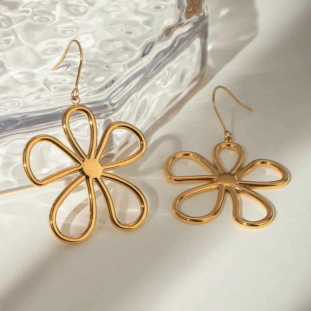 Elegant Stainless - Steel Line Flower Earrings