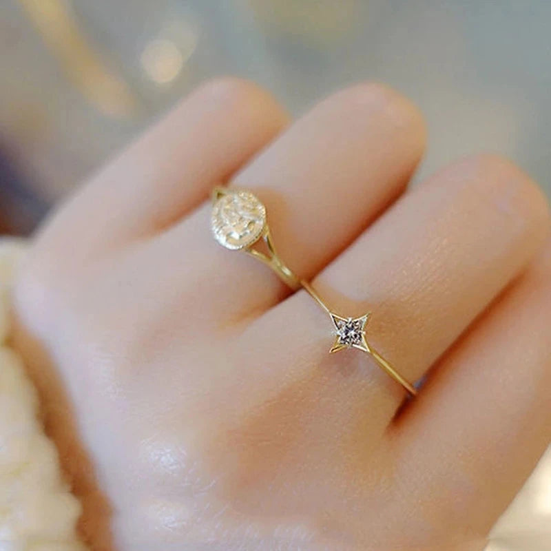 925 Silver Gold-Plated Star-Inlaid Ring