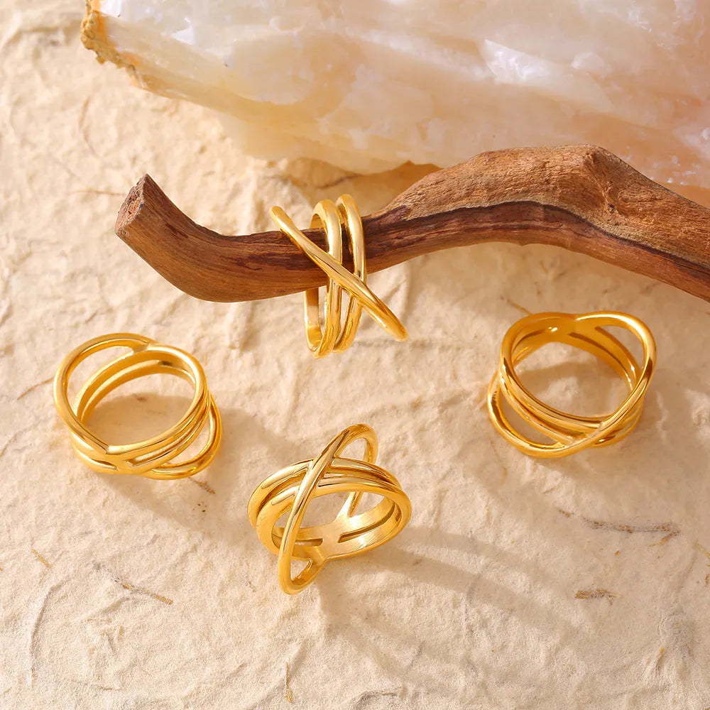 Casual Titanium Steel Gold-Plated Cross Ring
