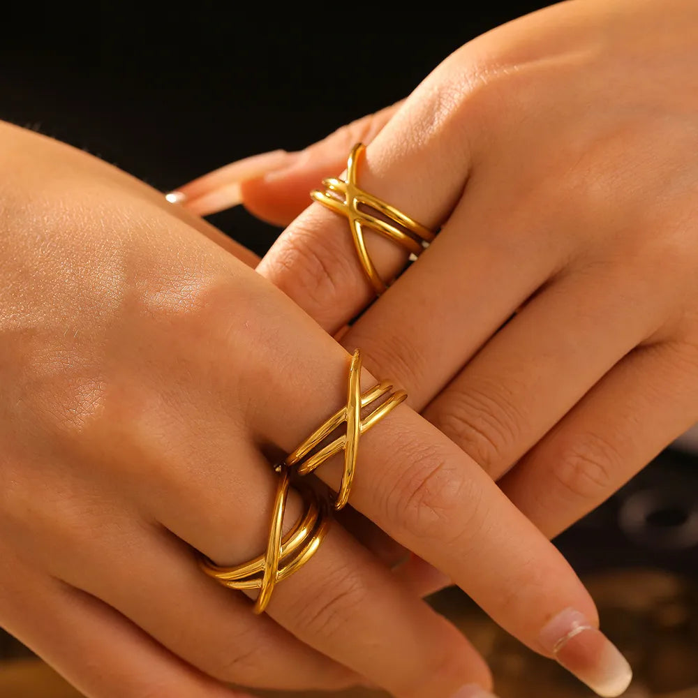 Casual Titanium Steel Gold-Plated Cross Ring