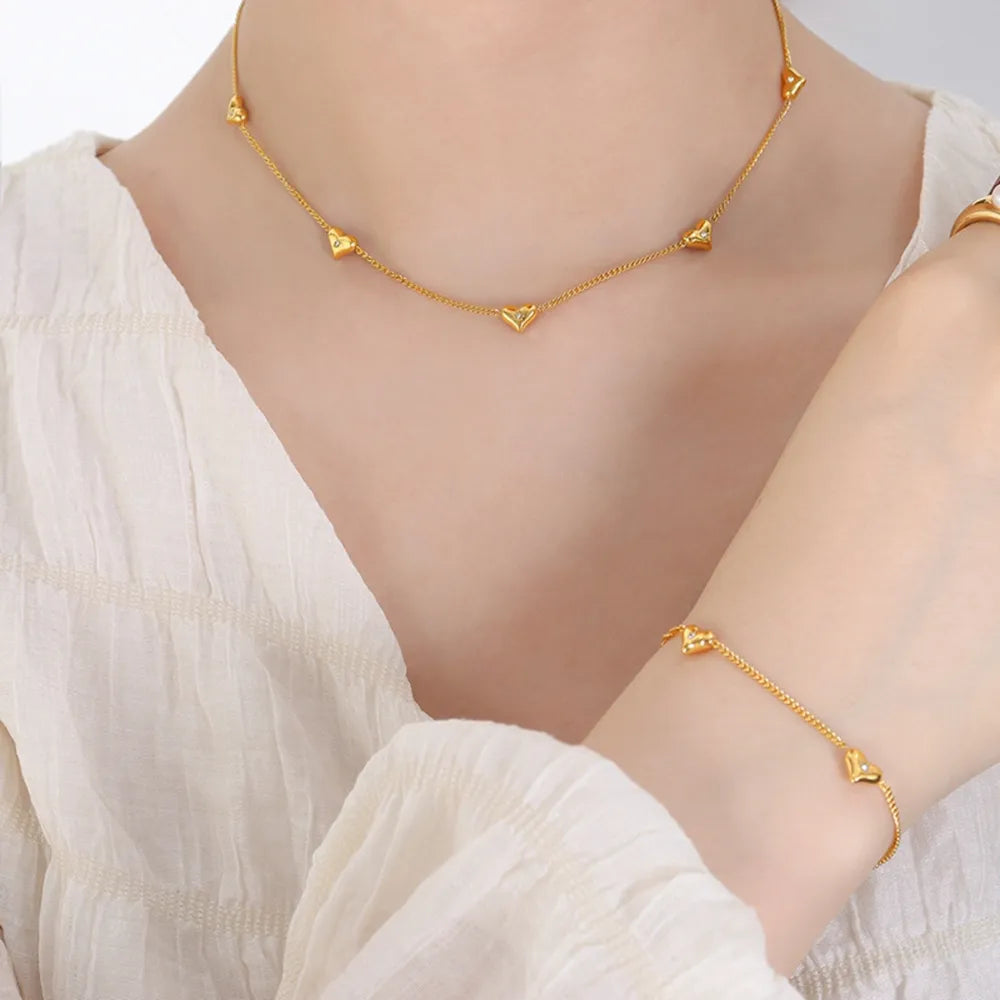 Titanium Steel Zircon Heart Collarbone Necklace