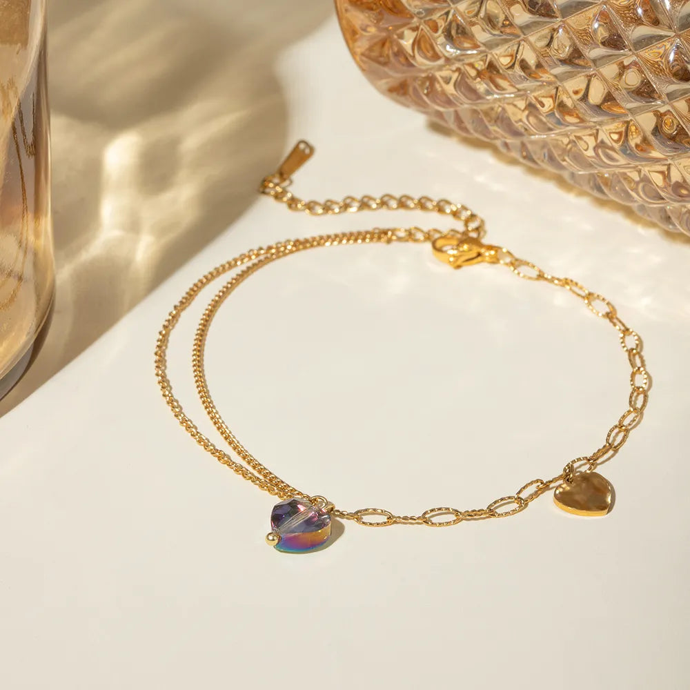 Stainless Steel Synthetic Crystal Heart Bracelet