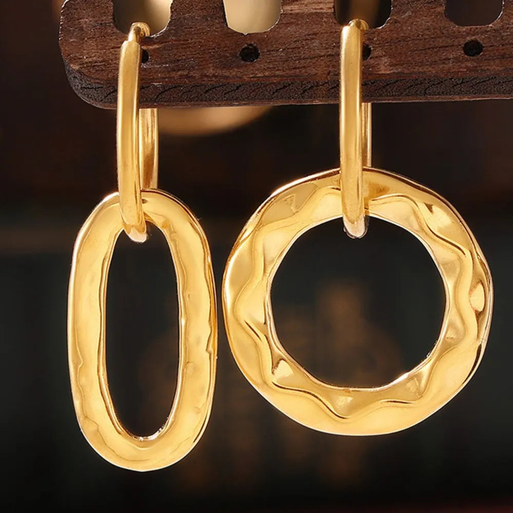 Retro Geometric Ring Buckle Titanium Steel Earrings