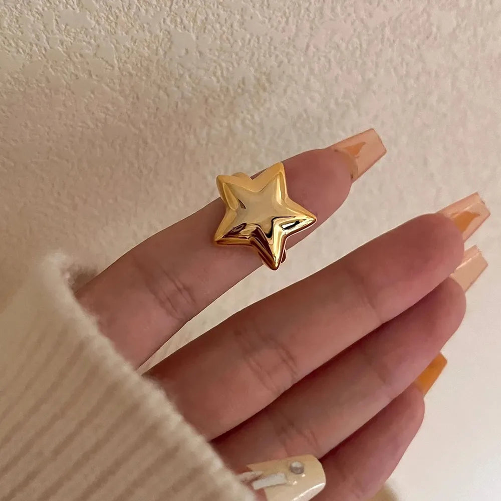 Gold Plated Stainless Steel Star - Shaped Ring
