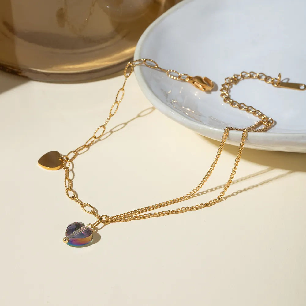 Stainless Steel Synthetic Crystal Heart Bracelet