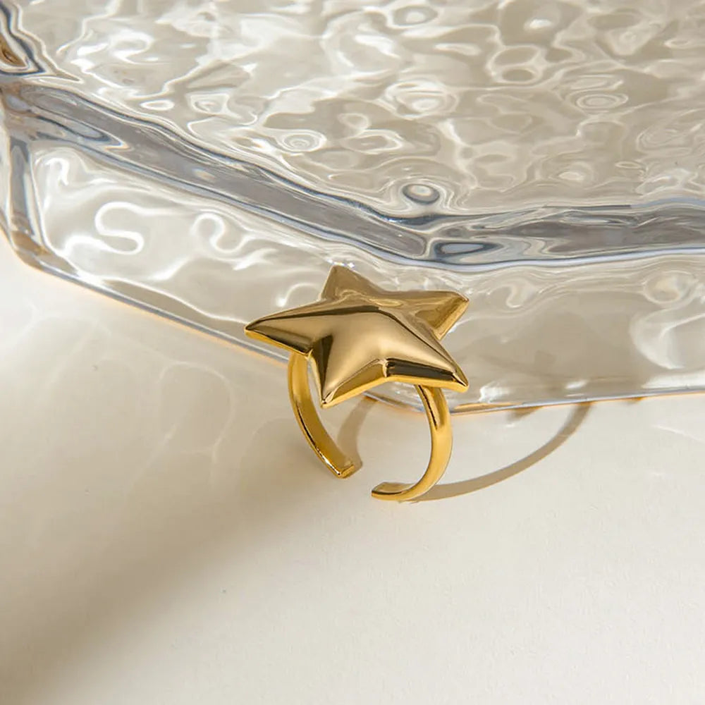 Gold Plated Stainless Steel Star - Shaped Ring