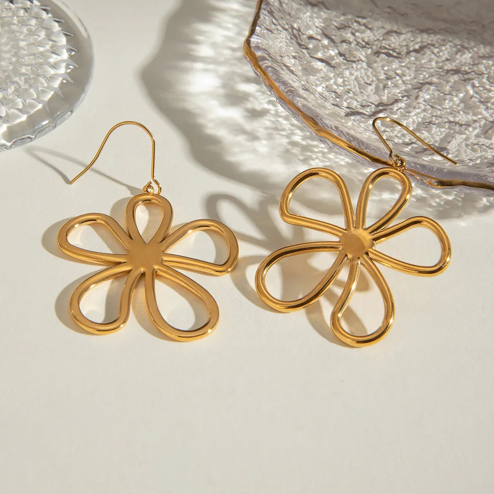 Elegant Stainless - Steel Line Flower Earrings