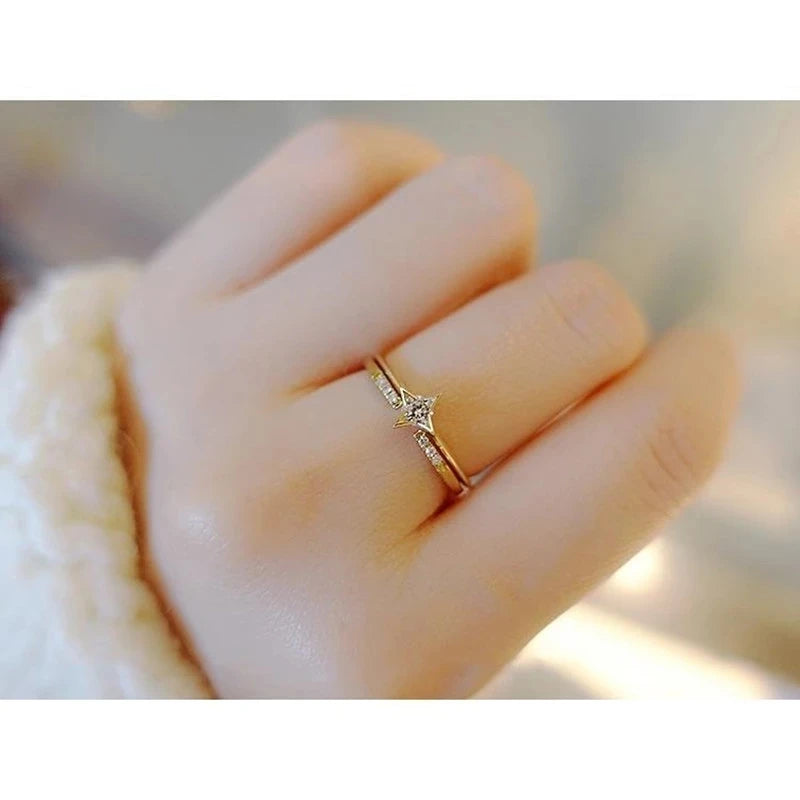 925 Silver Gold-Plated Star-Inlaid Ring