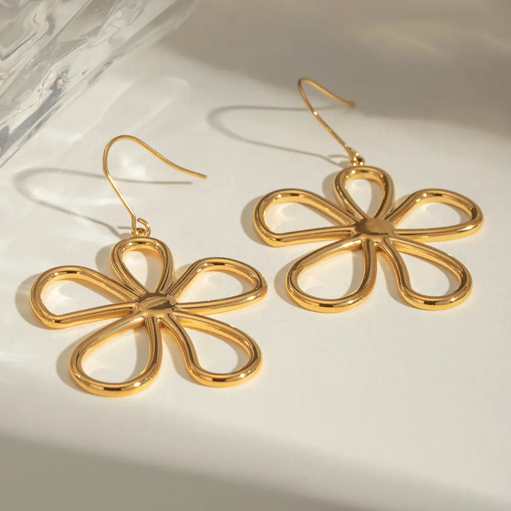 Elegant Stainless - Steel Line Flower Earrings