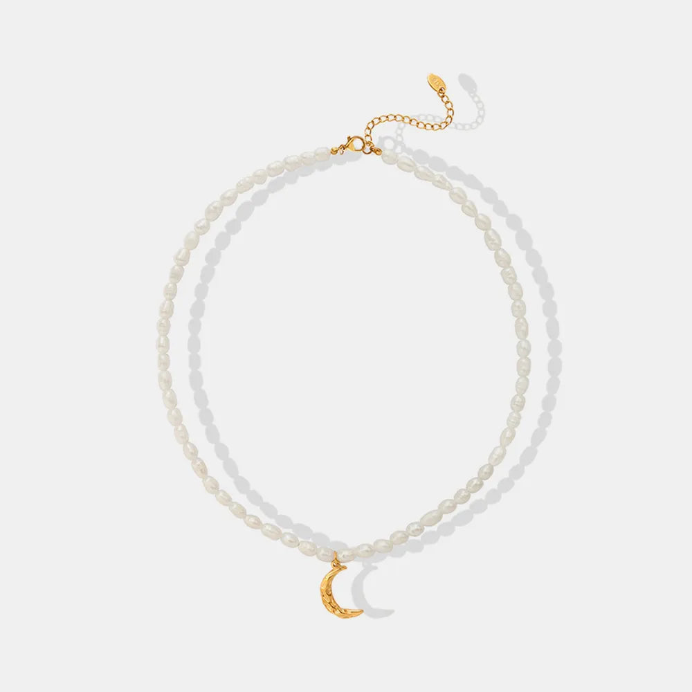 Titanium Steel Pearl Moon-shaped Necklace
