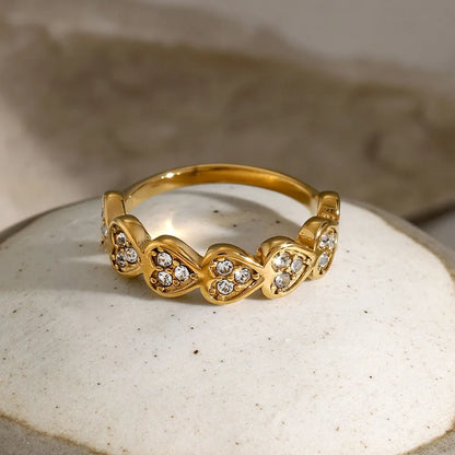Stainless Steel Inlaid Rhinestones Heart Ring