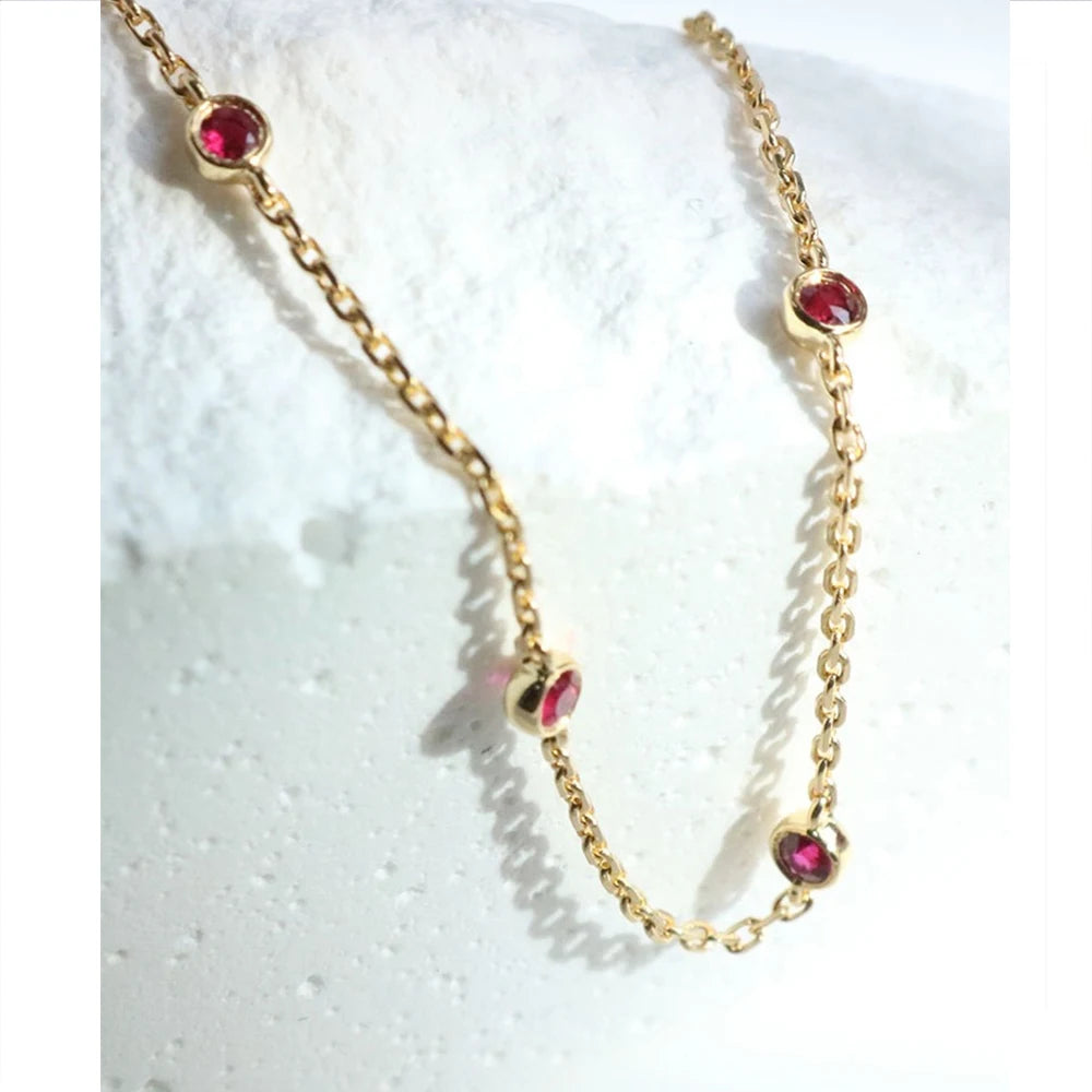 925 Sterling Silver Red Cubic Zirconia Charming Bracelet