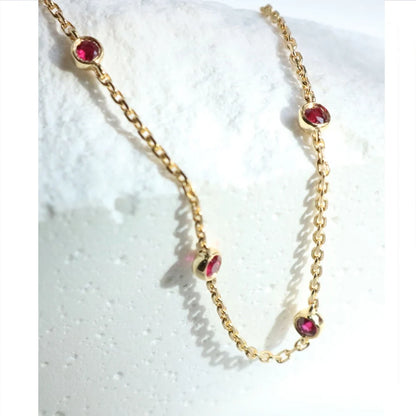 925 Sterling Silver Red Cubic Zirconia Charming Bracelet