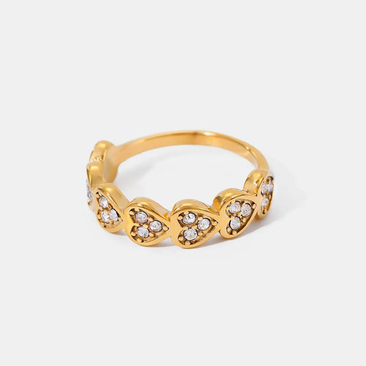 Stainless Steel Inlaid Rhinestones Heart Ring