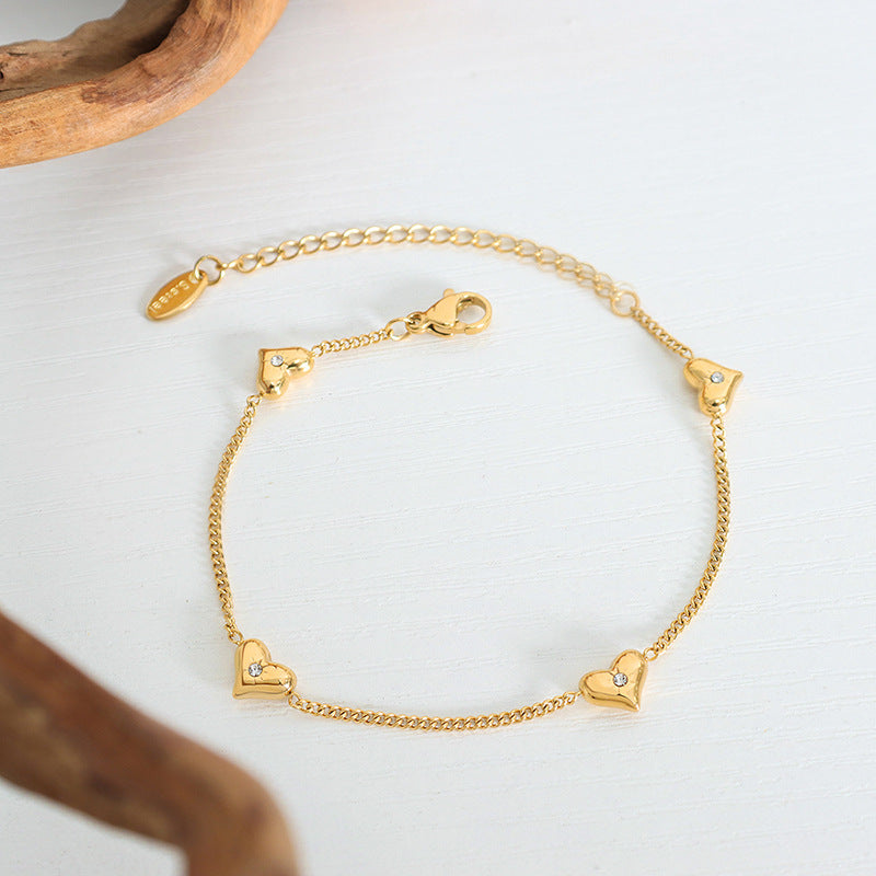 Delicate Golden Heart - shaped Charm Bracelet