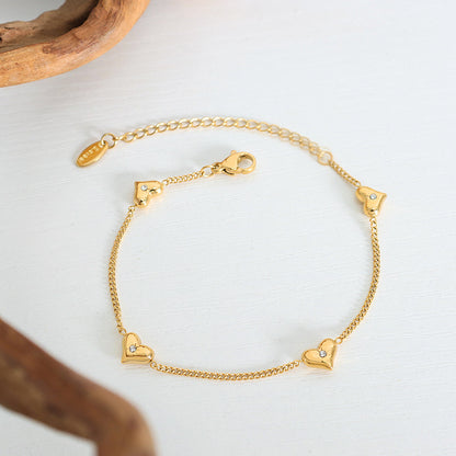 Delicate Golden Heart - shaped Charm Bracelet
