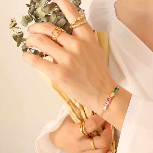Rainbow Zircon Titanium Steel Bracelet