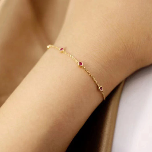 925 Sterling Silver Red Cubic Zirconia Charming Bracelet