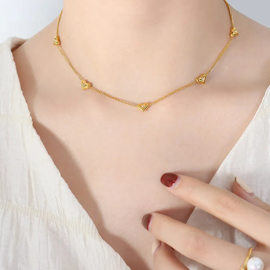 Titanium Steel Zircon Heart Collarbone Necklace