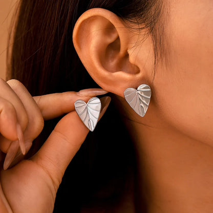 Stainless Steel Simple Heart - shaped Leaf Stud Earrings
