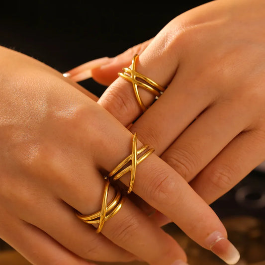 Casual Titanium Steel Gold-Plated Cross Ring