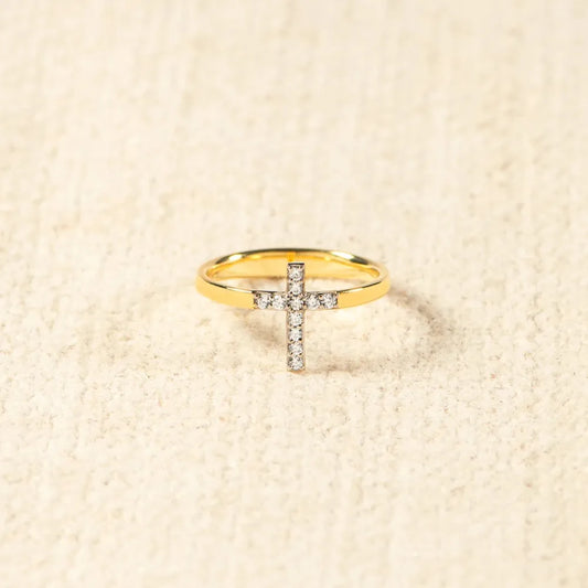Stylish Gold - Plated Cross Ring with Inlaid Zircon