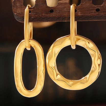 Retro Geometric Ring Buckle Titanium Steel Earrings