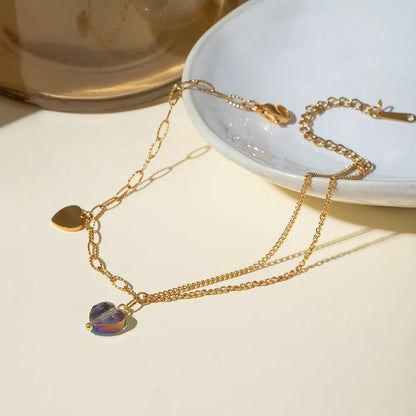 Stainless Steel Synthetic Crystal Heart Bracelet