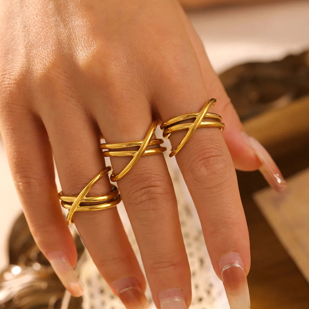 Casual Titanium Steel Gold-Plated Cross Ring