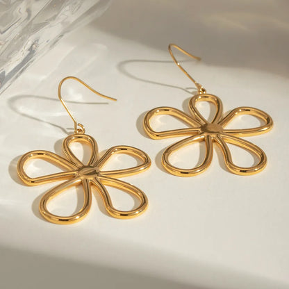 Elegant Stainless - Steel Line Flower Earrings