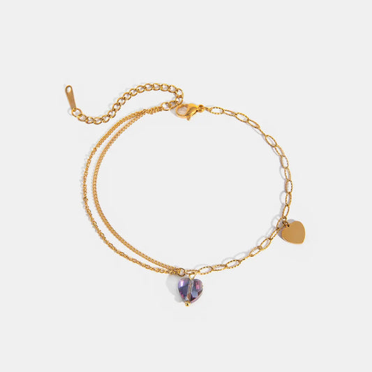 Stainless Steel Synthetic Crystal Heart Bracelet