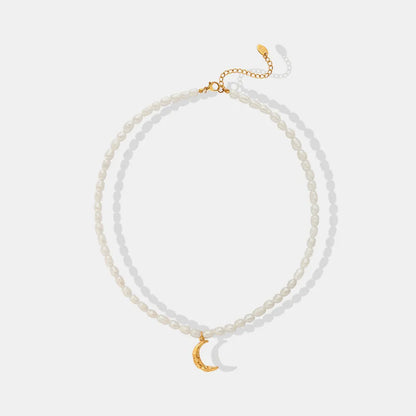 Titanium Steel Pearl Moon-shaped Necklace